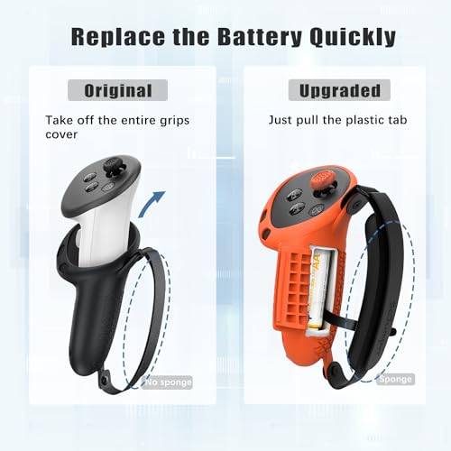 Meta Quest 3 Controller Grips Cover with Hand and Knuckle Straps (Orange)